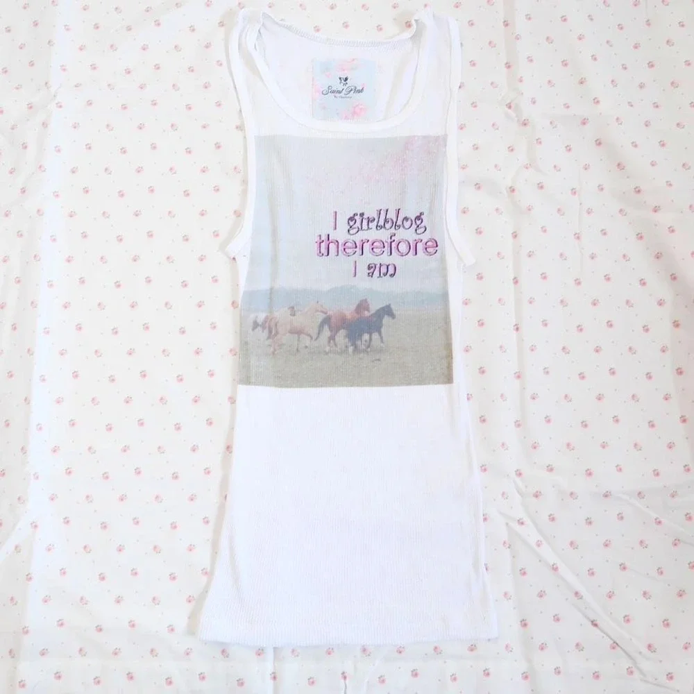 y2k i girlblog therefore i am graphic ribbed tank top fitted cami - Picture 1 of 8